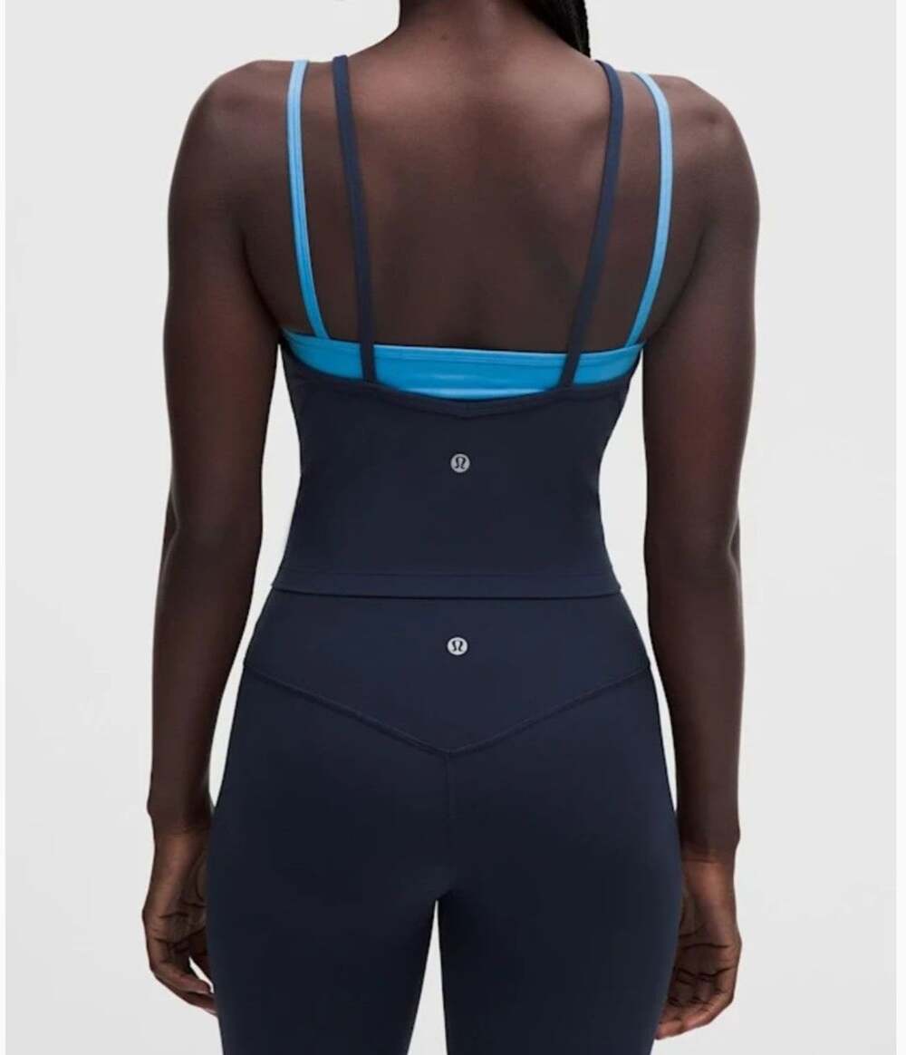 100 Lululemon Align Layered High-Neck Tank Top Size 0  Navy blue ocean wave